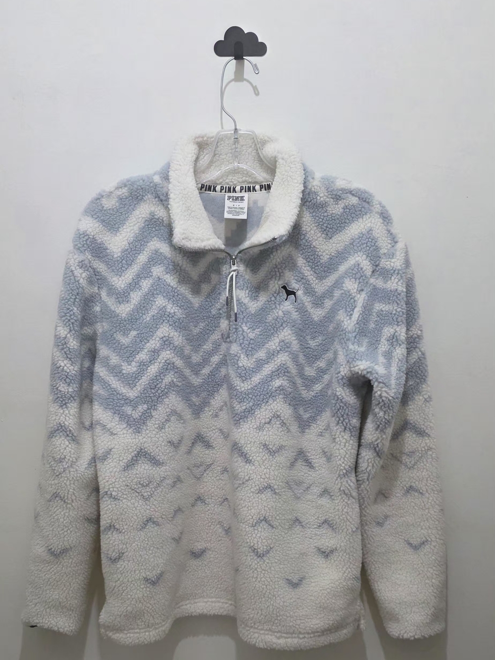 PINK Victoria's Secret Light Blue & Cream Sherpa Half-Zip Pullover Size S